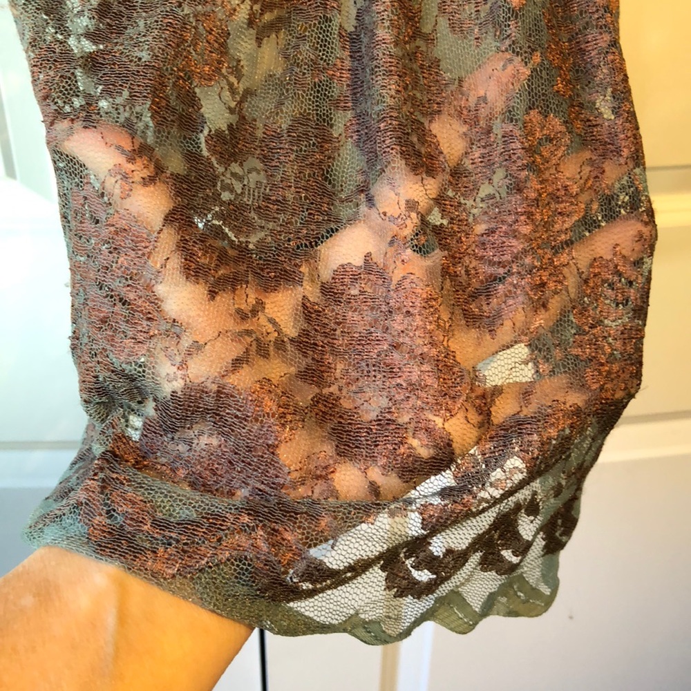 Aqua Lace Overlay Dress Shades of Chocolate & Pale Green/Blue Size Small Worn 1x - Picture 4 of 11